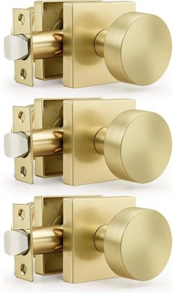 Gobrico Brushed Gold Passage Door Knobs with Square Rosette(3 Pack) For Sale $27.00 50%+ OFF Retail