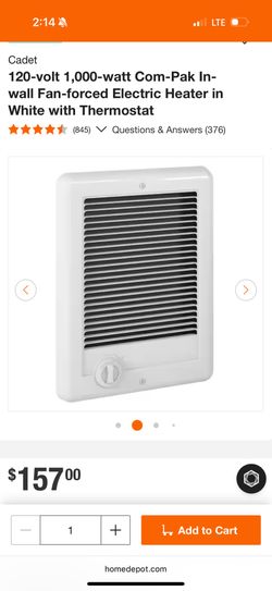 Cadet Wall Heater With Thermostat