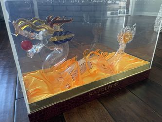 Emperor Napoleon Hand Blown Glass Art Brandy Alcohol Decanter Bottle In Display Case