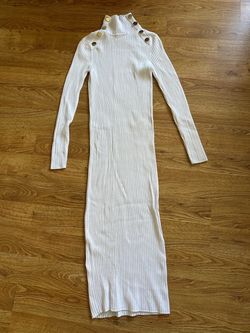 Zara Ivory Fitted Knit Midi Dress M
