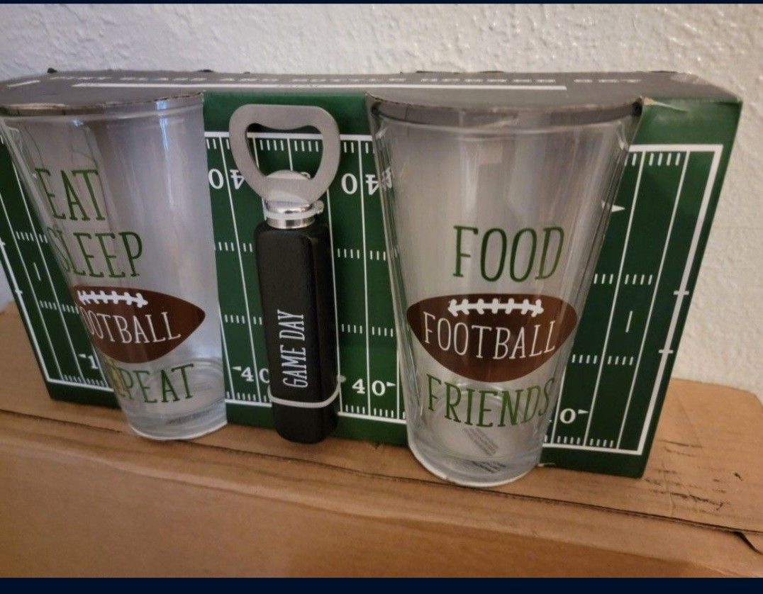 Two Football Glasses With Bottle Openers