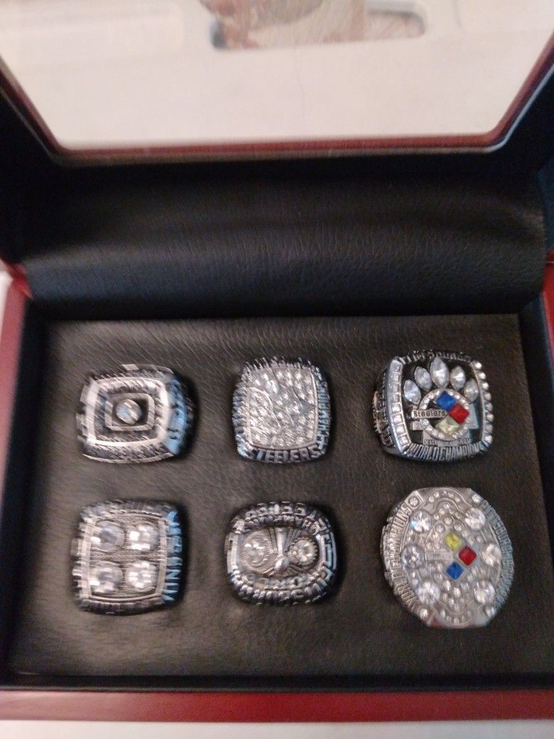 6 Steelers Super Bowl Replica Ring Set in a case