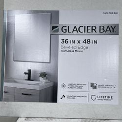 Glacier Bay 36 in. W x 48 in. H Rectangular Frameless Beveled Edge Wall Bathroom Vanity Mirror in Silver