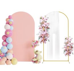Putros 7.2ft Metal Arch Stand With Cover Pale Pink Spandex Fitted Wedding Arch Cover And Round Top Chiara Backdrop Stand Set For Birthday Party Baby S