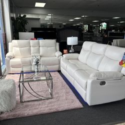 White SOFA&LOVESEAT Set W/ Manual Recliners (brand New Furniture) For Sale