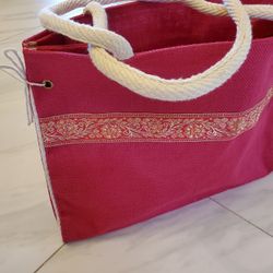 New Hot Pink Burlap Tote Bag