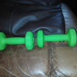 Pair Of 3 Lbs Green Neoprene-Coated Dumbells