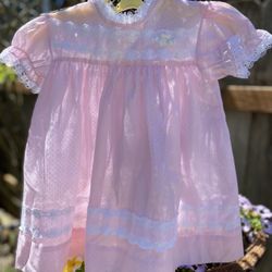 Vintage 60's Toddle Time JCPenney Girls 2 2T Pink Swiss Dot Lace Girls Dress