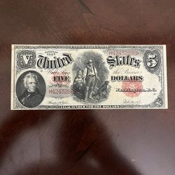 1907 High Grade 5 Dollar WOODCHOPPER LARGE size US Paper Money
