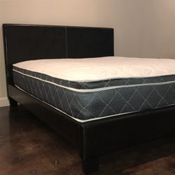 Brand New Black Queen Size Leather Platform Bed Frame with New 12 Inch Pillow Top Mattress 