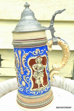 Antique German stein made in Germany with pewter lid