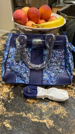 Blue Paisley Structured Handbag with Strap