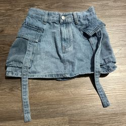Cargo-Style Denim Mini Skirt