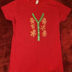 NWOT MENS TULTEX GINGERBREAD COOKIE CHRISTMAS SUIT GRAPHIC TEE RED SIZE XL 