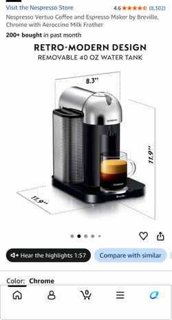 Nespresso Vertuo Coffee and Espresso Maker by Breville, Chrome with Aeroccino Milk Frother