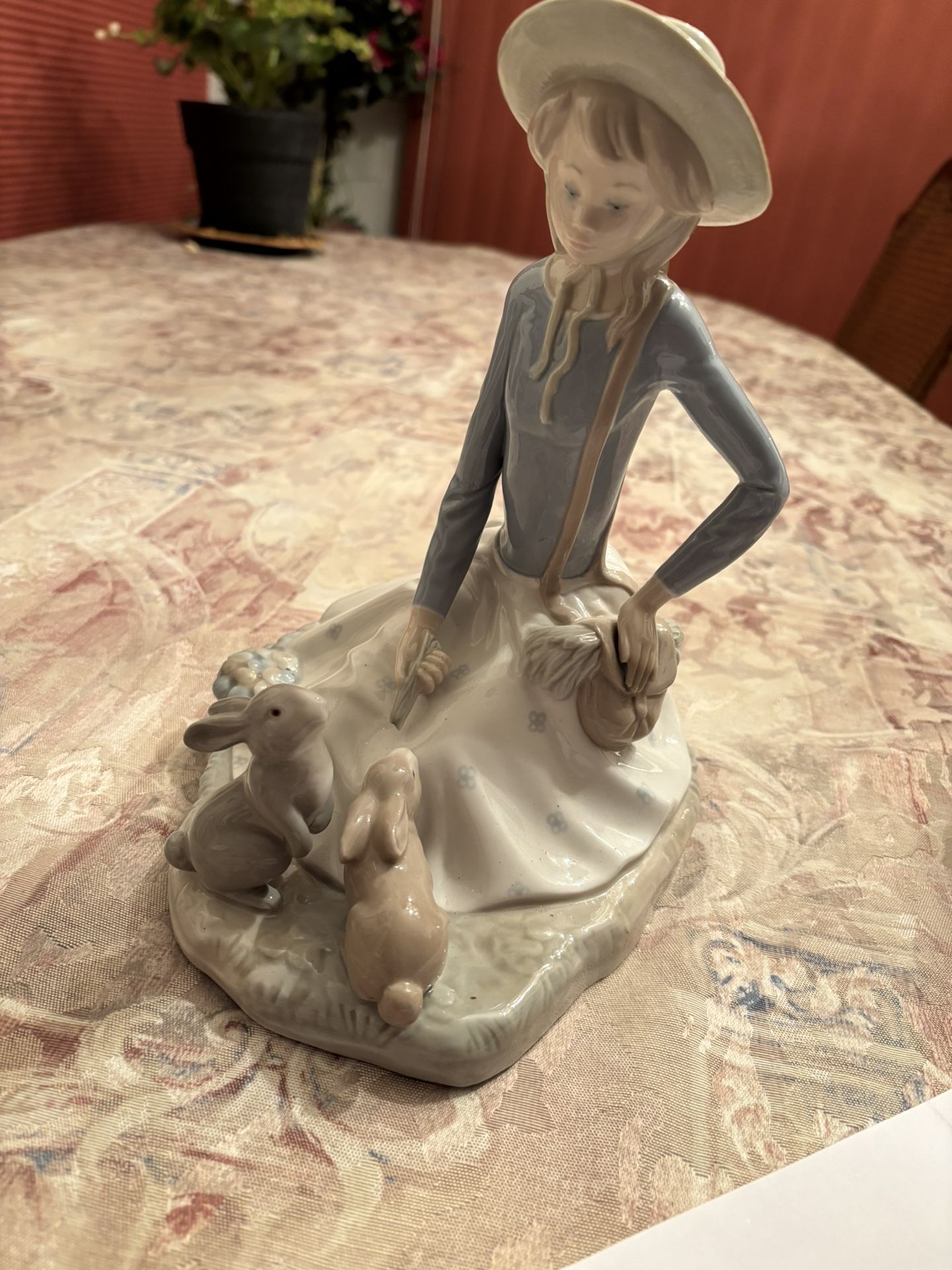 Zaphir Statue With Girl Sitting With Bunnies Made In Spain