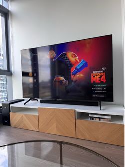 IKEA  BESTA TV bench with doors, white/Hedeviken oak veneer, 70 718x16 1/2x15"  Modern White & Wood TV Stand / Media Console