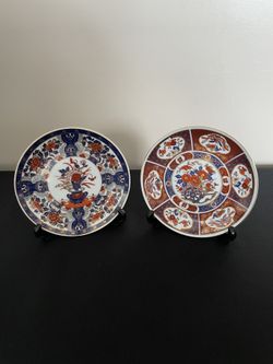 Vintage Small Japanese Red & Blue Porcelain Plates