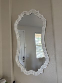 White Wooden Decorative Wall Mirror - 31x17in Farmhouse Style