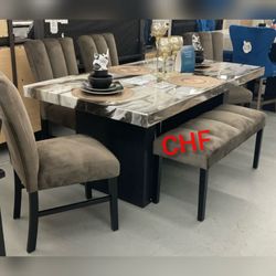 Modern stylish Faux marble 6 pc dining table set