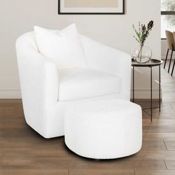 Sadie Snow White Swivel Chair and Ottoman
