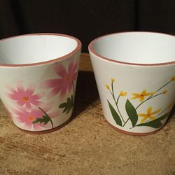 Lot Of Two Greenbrier International Planter Pot 4.75" x 4" In Flowers Butterflies