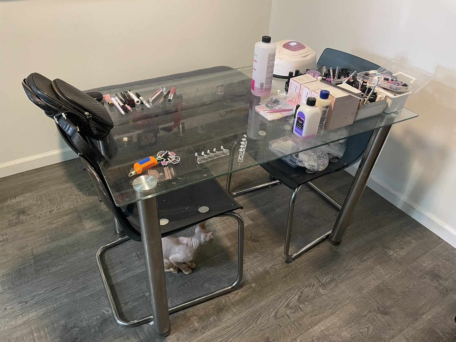 Glass dining table and chairs