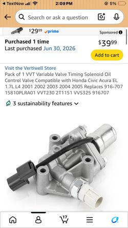 VVT Variable  Timing Solenoid  Honda civic