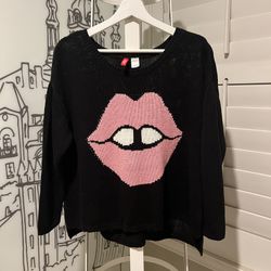H&M Women's Open-Knit Oversized Black Long-Sleeve Sweater Size S