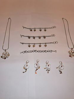 Silver women's necklace, bracelet, earrings