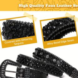 Black shiny high quality BB belt with rhinestones
