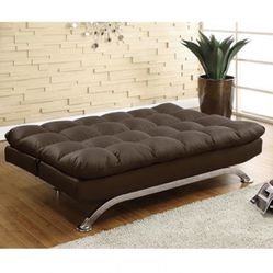 Brown Leatherette Futon Sofa 