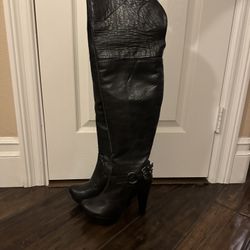 Brand New, Black Real Leather Knee-High Boots