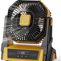 Camping Fan with LED Lantern, 20000mAh Rechargeable Battery Operated Outdoor Tent Fan with Light & Hanging Hook, 3 Speeds, Personal USB Desk Fan for C