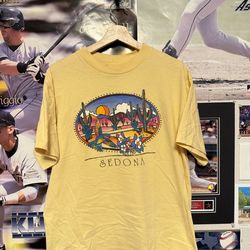 Vtg 90s Sedona Arizona Shirt L Yellow Destination Graphic Single Stitch