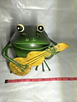 Frog Figurine Playing Cello Metal