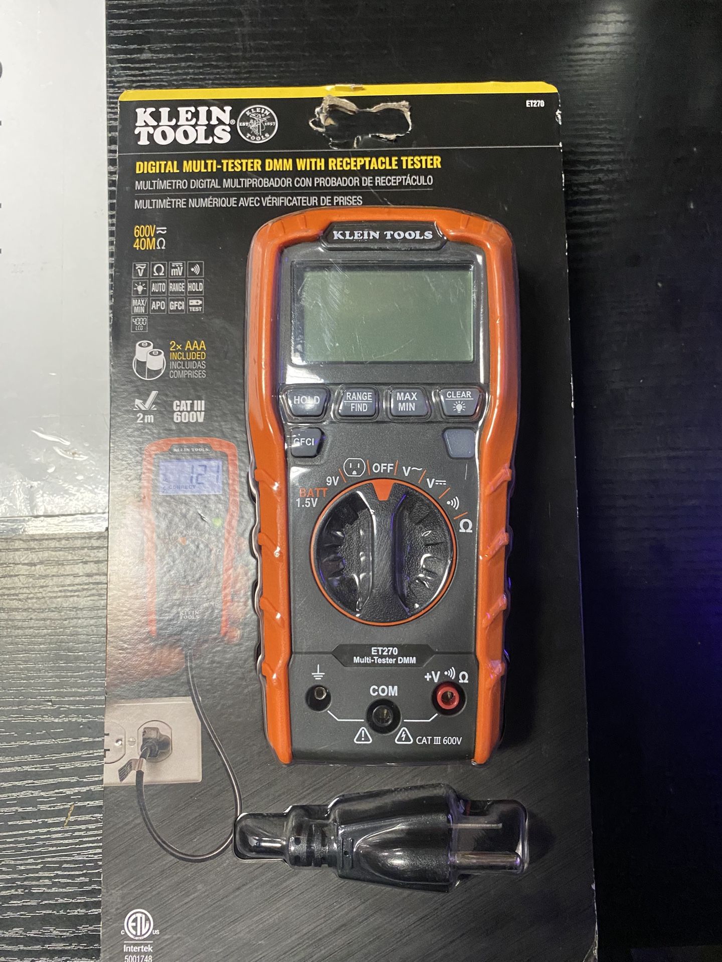 Klein Tools Digital Multi Tester with Receptacle Tester (Standard/GFCI) Auto Ranging Digital Multimeter (ET270)