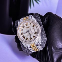 Iced Two-Tone Luxury Watch – Gold & Silver Fully Bust Down