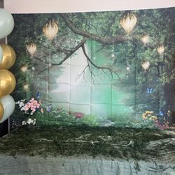 Fairy Garden Decor Set – Solar Mason Jar Centerpieces + Backdrop 
