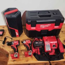 Milwaukee M18 (4) Tool, (1) battery, (1) charger starter kit.