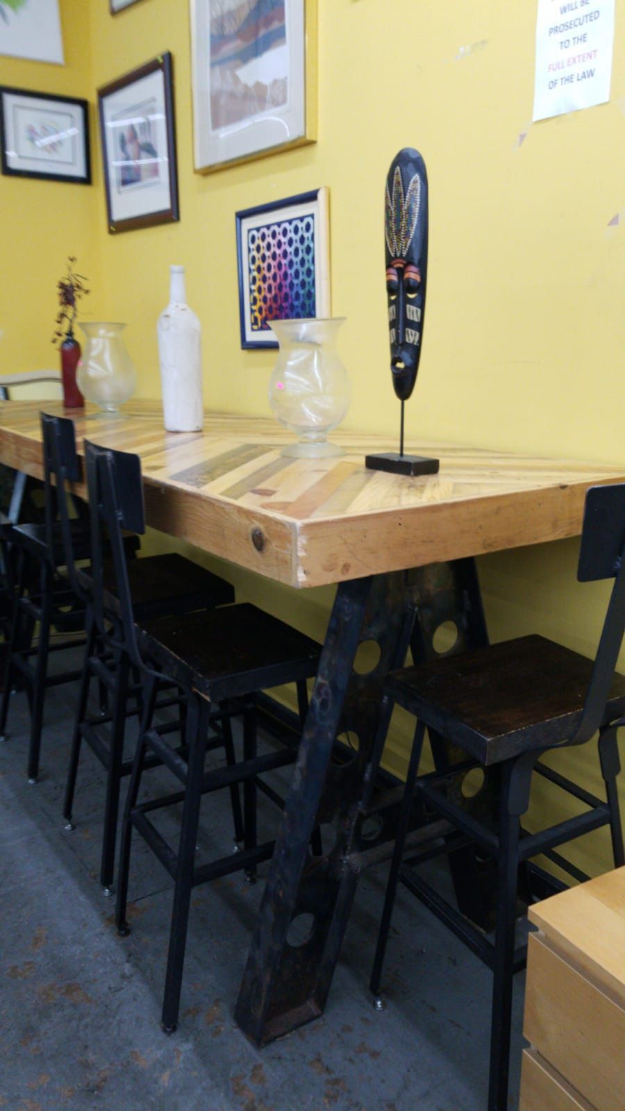 Custom built high Top table with iron chairs