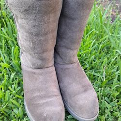 UGG WOMEN LEATHER BOOTS SIZE 5.5 GRAY 