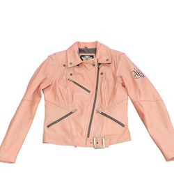 Women's Harley Davidson Pink/Peach/Coral Leather Biker Jacket Medium