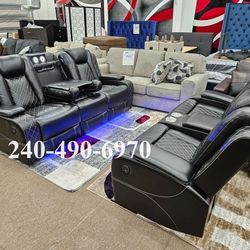 No Credit Needed 6 Months 12 Months Interest Deferred Black Faux Leather High Quality Sofa Loveseat Electric Model