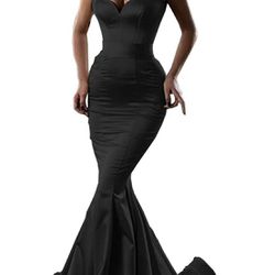 Mermaid Long Black Satin Sweetheart Dress 1X