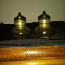 Vintage Teak And Brass Salt And Pepper Shakers.1