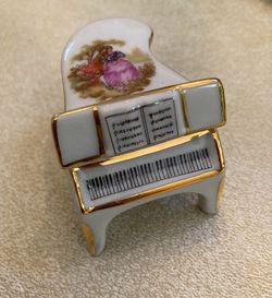 Vintage Limoges miniature porcelain piano trinket box,