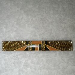 Vintage Pierre Bex Design Art Deco Style Brooch Gold Black Bar Pin