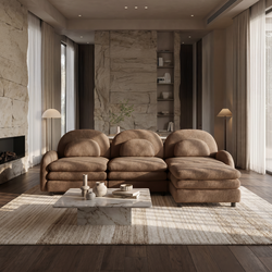 Ventura 98" Morular Teddy Fabric L-Shaped Sectional Sofa with Ottoman and Arched Back
