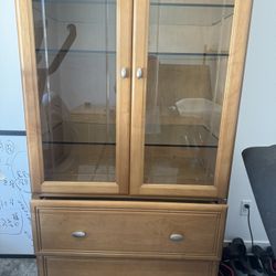 Solid Maple Computer Desk & File Cabinet With Glass Shelves